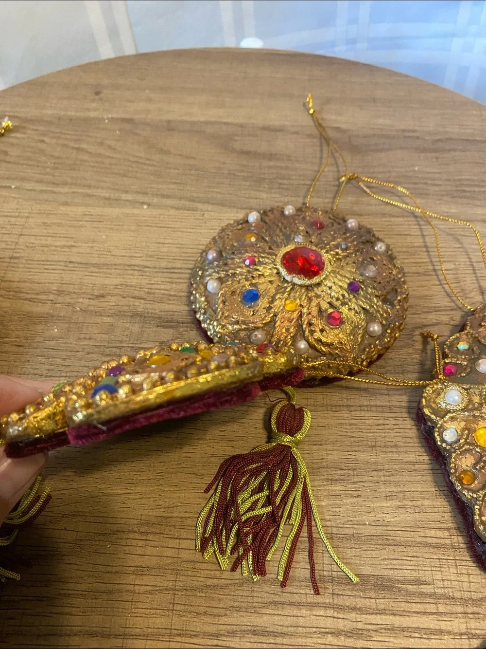 Victorian Style Embellished Gold Filigree Beaded Hanging Ornaments Set of 4
